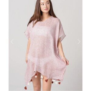 Seafolly Australia Tassel Linen Swimwear CoverUp One Size pink Kaftan tunic top